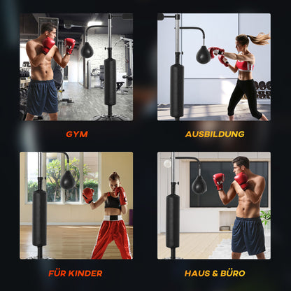 4-in-1 Freestanding Boxing Bag 160-230cm Punching Bag with 2 Speed Balls Stand Reflex Bar Punching Ball Set Adjustable Height Kickboxing Bag for Adults Teenagers Fitness Strength Training
