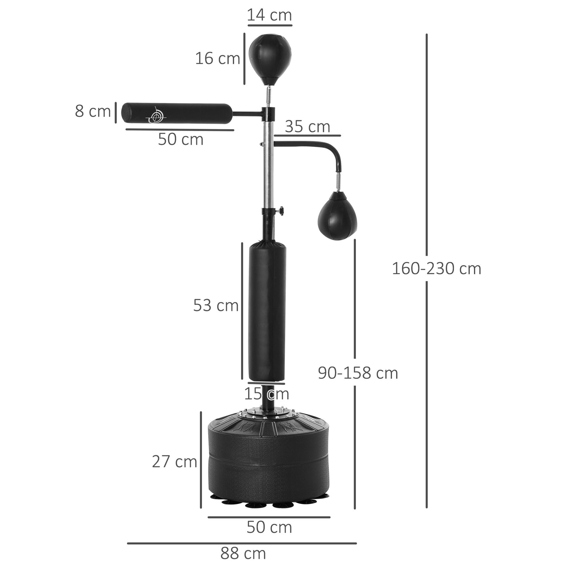 4-in-1 Freestanding Boxing Bag 160-230cm Punching Bag with 2 Speed Balls Stand Reflex Bar Punching Ball Set Adjustable Height Kickboxing Bag for Adults Teenagers Fitness Strength Training