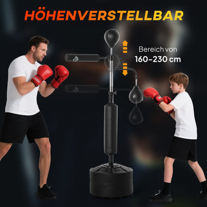 4-in-1 Freestanding Boxing Bag 160-230cm Punching Bag with 2 Speed Balls Stand Reflex Bar Punching Ball Set Adjustable Height Kickboxing Bag for Adults Teenagers Fitness Strength Training