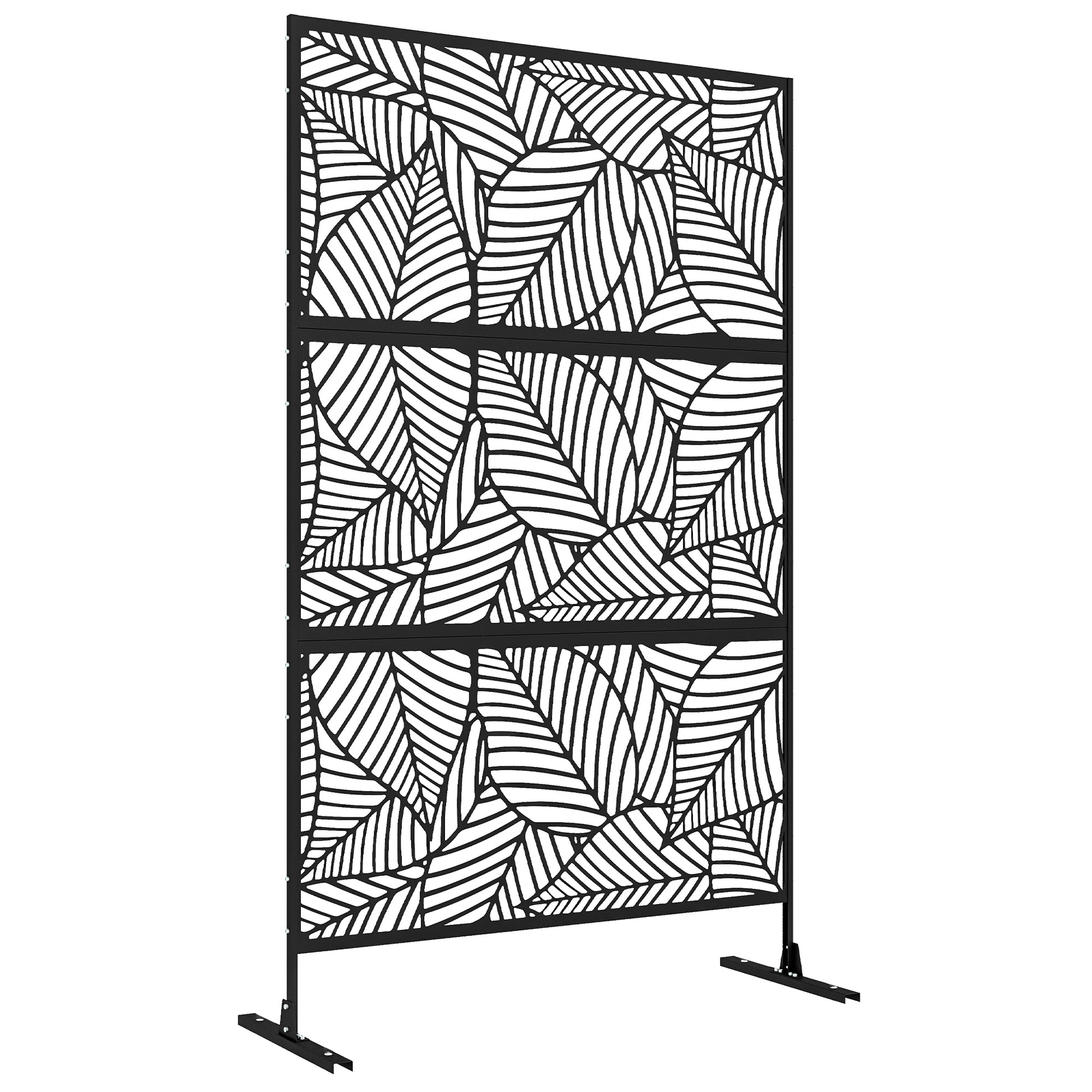 Black Outdoor Decorative Windbreak Panel with Leaf Pattern - 122 x 45 x 198 cm, black