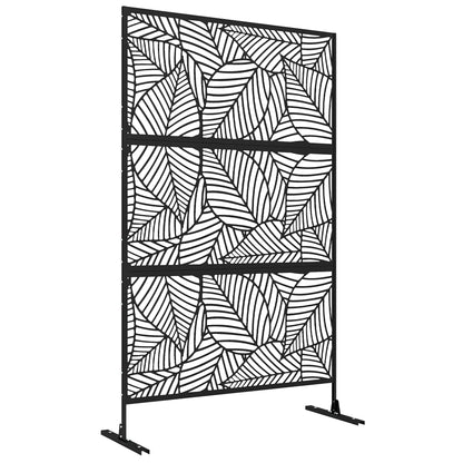 Black Outdoor Decorative Windbreak Panel with Leaf Pattern - 122 x 45 x 198 cm, black