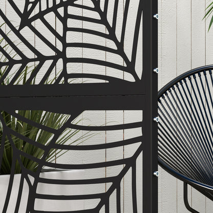 Black Outdoor Decorative Windbreak Panel with Leaf Pattern - 122 x 45 x 198 cm, black
