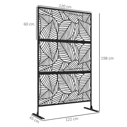 Black Outdoor Decorative Windbreak Panel with Leaf Pattern - 122 x 45 x 198 cm, black