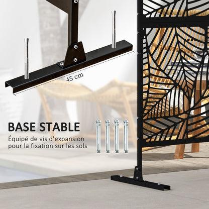 Black Outdoor Decorative Windbreak Panel with Leaf Pattern - 122 x 45 x 198 cm, black