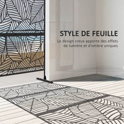 Black Outdoor Decorative Windbreak Panel with Leaf Pattern - 122 x 45 x 198 cm, black