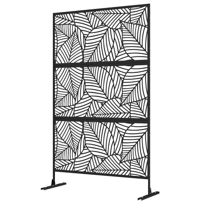 Black Outdoor Decorative Windbreak Panel with Leaf Pattern - 122 x 45 x 198 cm, black