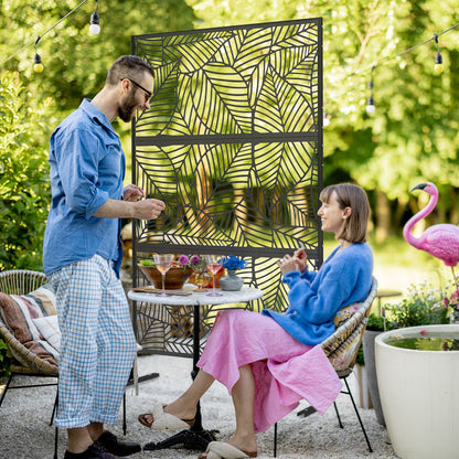 Black Outdoor Decorative Windbreak Panel with Leaf Pattern - 122 x 45 x 198 cm, black