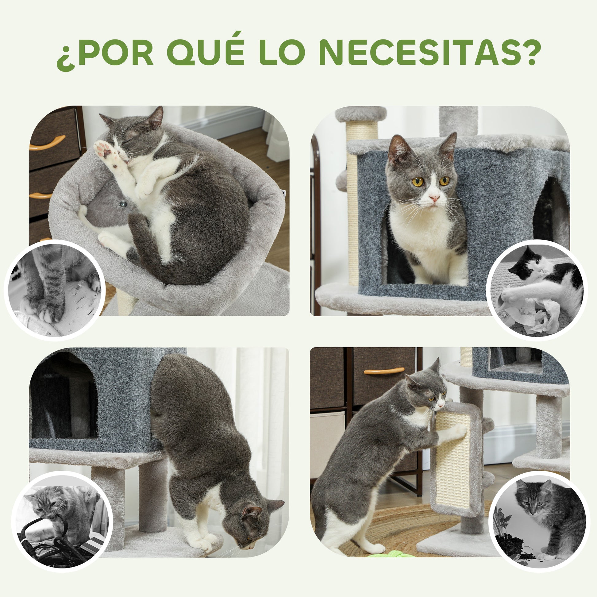 Cat Scratching Tree Height 104 cm Cat Tower with Platforms Post with Brush Hanging Balls and Scratching Pad Light Gray
