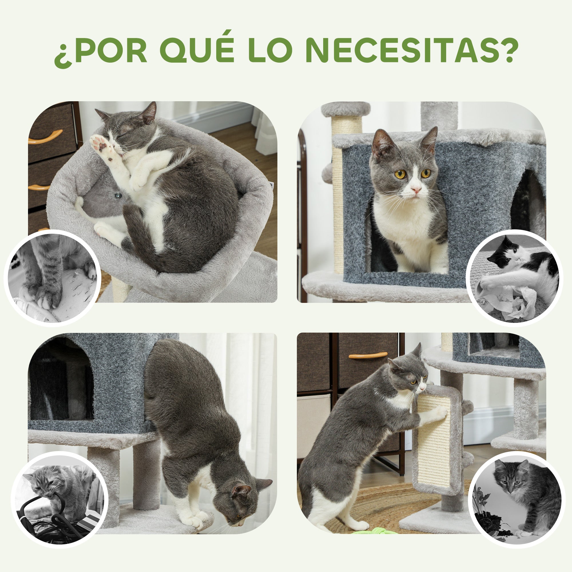 Cat Scratching Tree Height 104 cm Cat Tower with Platforms Post with Brush Hanging Balls and Scratching Pad Light Gray