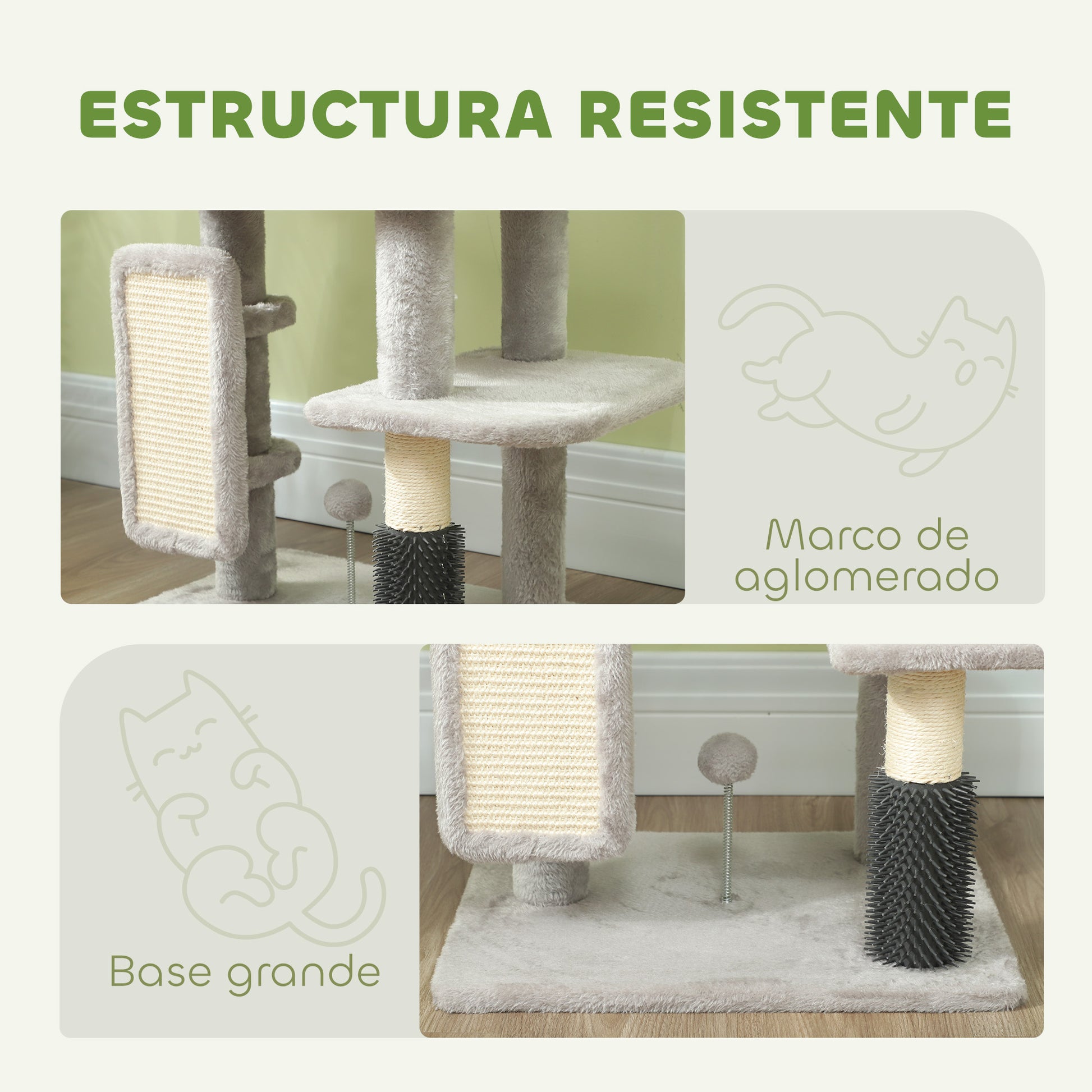 Cat Scratching Tree Height 104 cm Cat Tower with Platforms Post with Brush Hanging Balls and Scratching Pad Light Gray