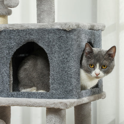 Cat Scratching Tree Height 104 cm Cat Tower with Platforms Post with Brush Hanging Balls and Scratching Pad Light Gray