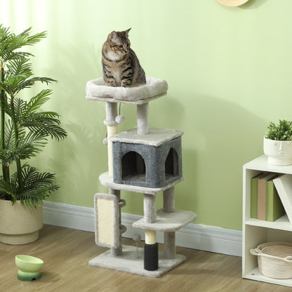 Cat Scratching Tree Height 104 cm Cat Tower with Platforms Post with Brush Hanging Balls and Scratching Pad Light Gray