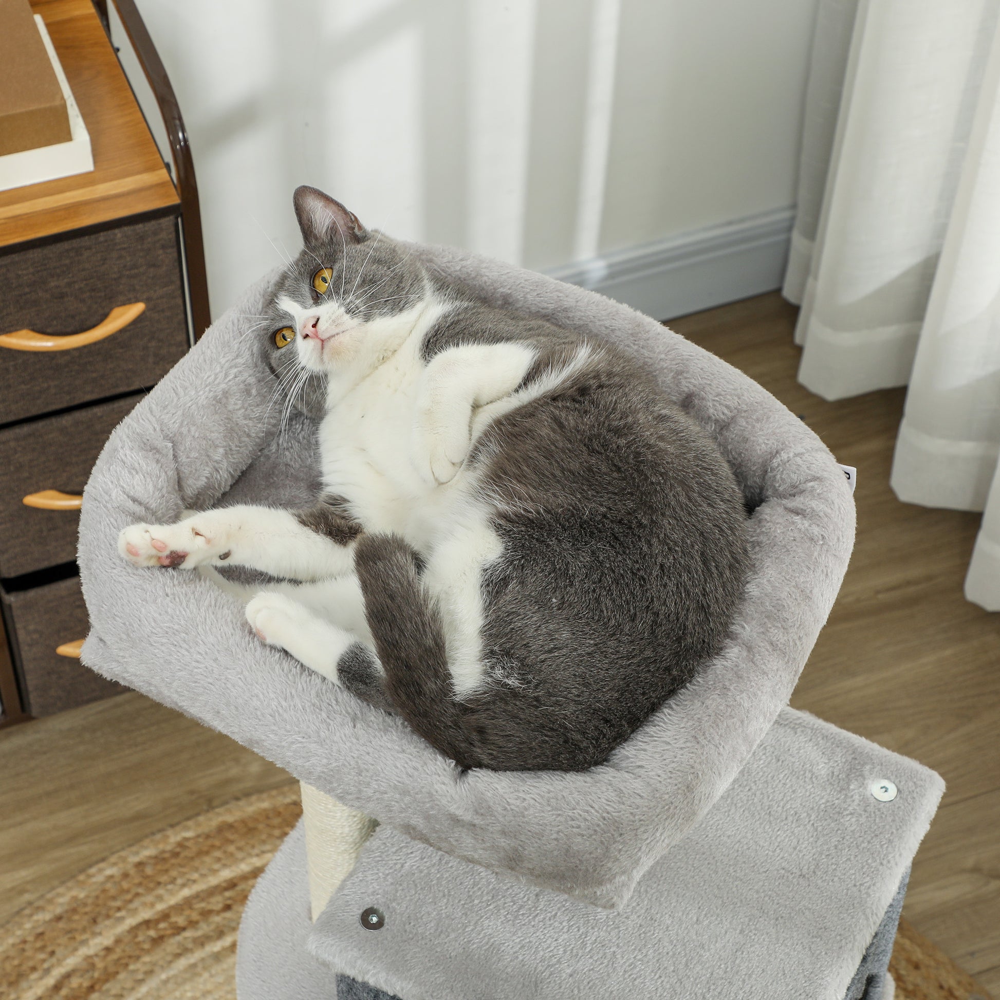 Cat Scratching Tree Height 104 cm Cat Tower with Platforms Post with Brush Hanging Balls and Scratching Pad Light Gray