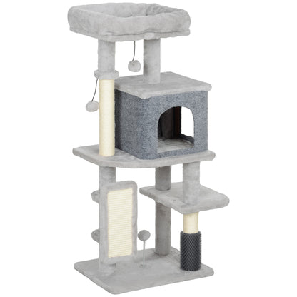 Cat Scratching Tree Height 104 cm Cat Tower with Platforms Post with Brush Hanging Balls and Scratching Pad Light Gray