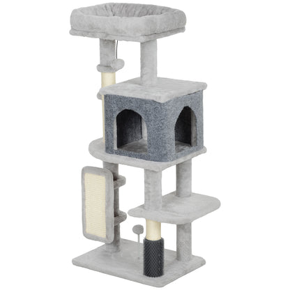 Cat Scratching Tree Height 104 cm Cat Tower with Platforms Post with Brush Hanging Balls and Scratching Pad Light Gray