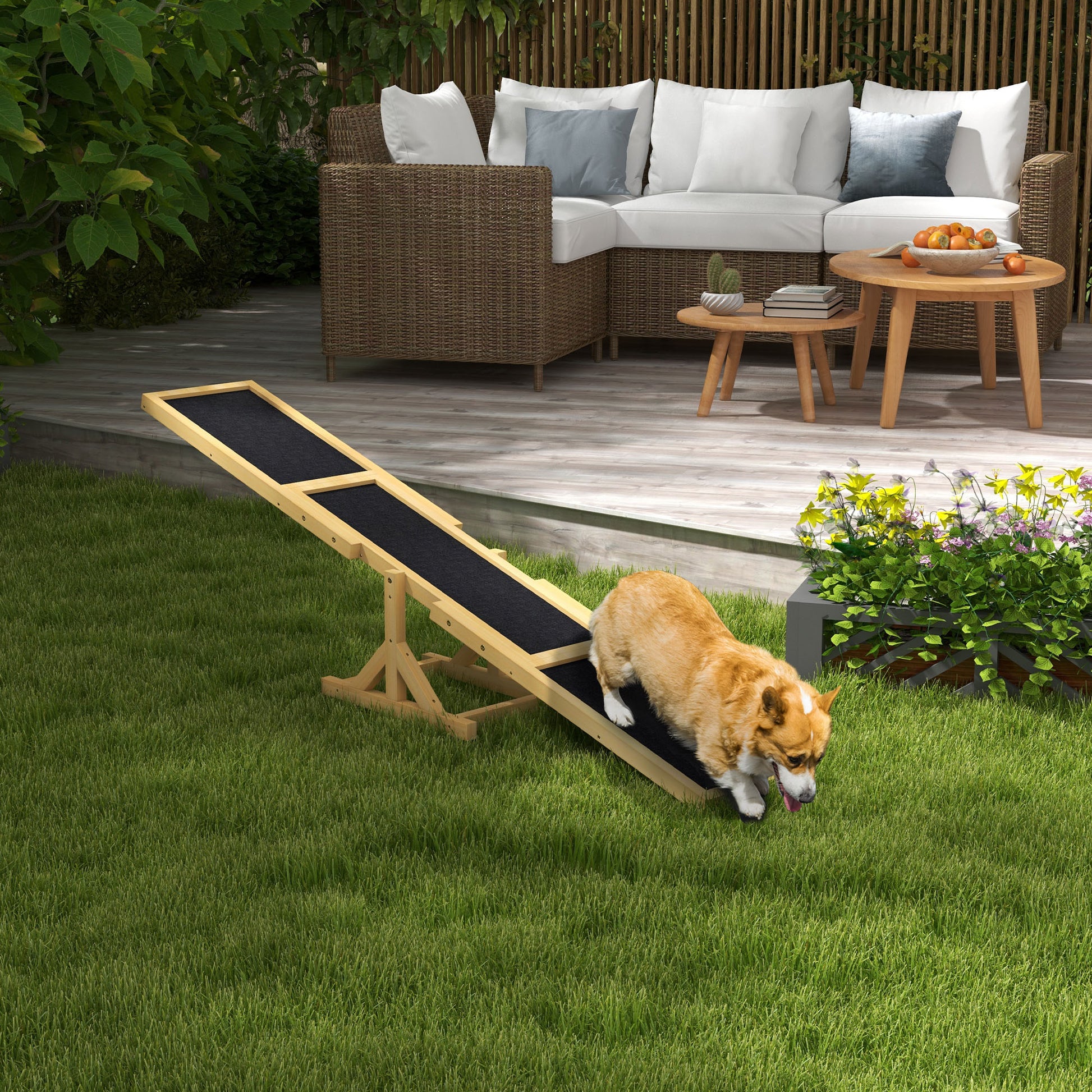 Dog Seesaw, Dog Agility Seesaw made of wood, Non-slip Dog Agility Ramp for dogs under 30 kg, weatherproof Dog Training Outdoor Dog Sport for Balance, 180 x 30 x 30 cm Yellow