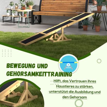 Dog Seesaw, Dog Agility Seesaw made of wood, Non-slip Dog Agility Ramp for dogs under 30 kg, weatherproof Dog Training Outdoor Dog Sport for Balance, 180 x 30 x 30 cm Yellow