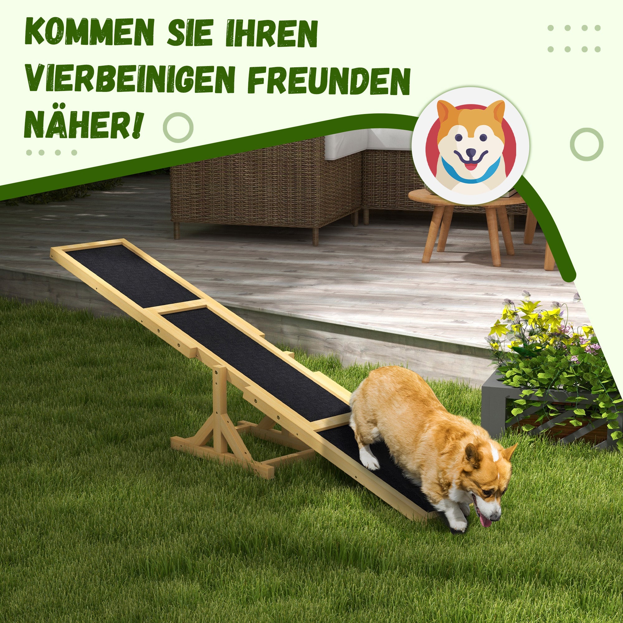 Dog Seesaw, Dog Agility Seesaw made of wood, Non-slip Dog Agility Ramp for dogs under 30 kg, weatherproof Dog Training Outdoor Dog Sport for Balance, 180 x 30 x 30 cm Yellow