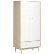 2-Door Wooden Wardrobe with 4 Compartments, 2 Drawers, and Clothing Rail, Wood and White Color, 90x50x190cm