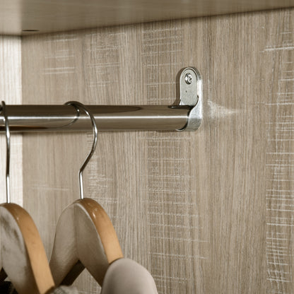 2-Door Wooden Wardrobe with 4 Compartments, 2 Drawers, and Clothing Rail, Wood and White Color, 90x50x190cm