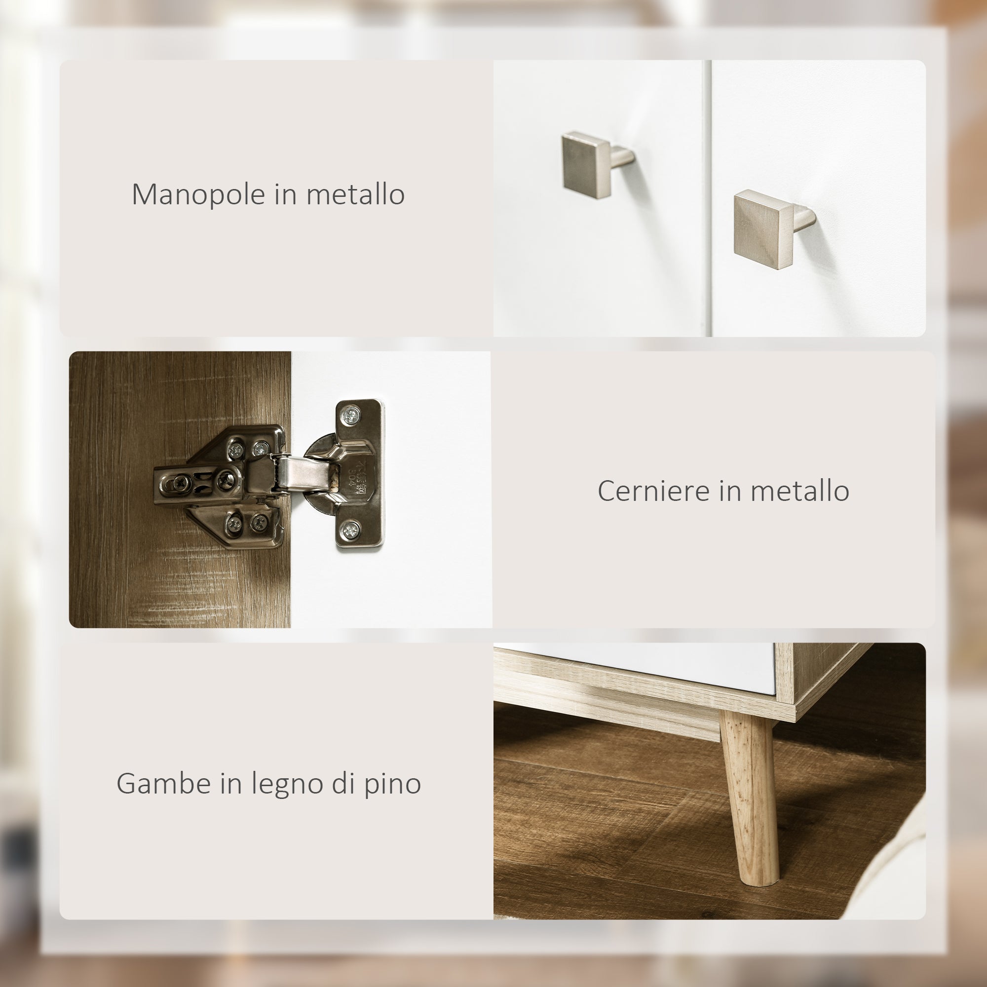 2-Door Wooden Wardrobe with 4 Compartments, 2 Drawers, and Clothing Rail, Wood and White Color, 90x50x190cm