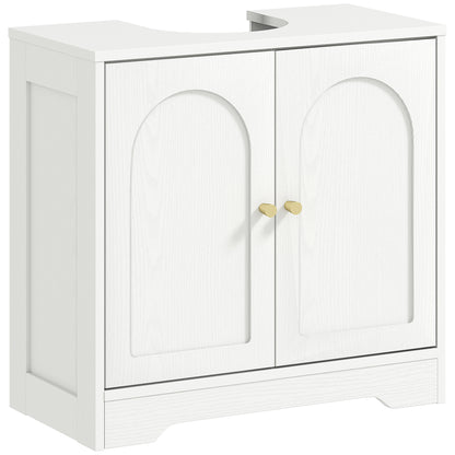 Pedestal Sink Cabinet Bathroom Cabinet with 2 Arched Doors Adjustable Shelf Golden Handles for Pedestal Sink or Sink without Pedestal 60x30x65 cm White