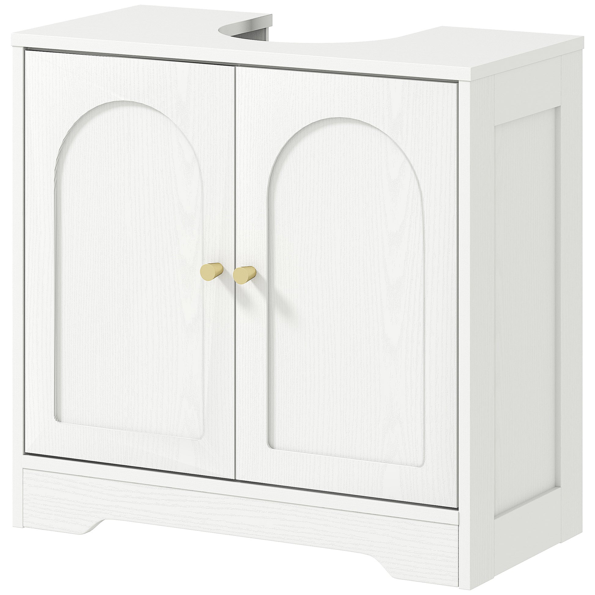 Pedestal Sink Cabinet Bathroom Cabinet with 2 Arched Doors Adjustable Shelf Golden Handles for Pedestal Sink or Sink without Pedestal 60x30x65 cm White
