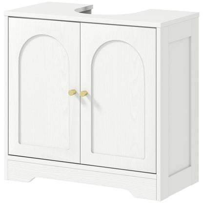 Pedestal Sink Cabinet Bathroom Cabinet with 2 Arched Doors Adjustable Shelf Golden Handles for Pedestal Sink or Sink without Pedestal 60x30x65 cm White