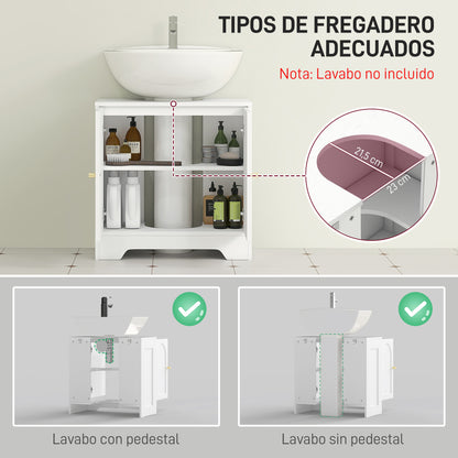 Pedestal Sink Cabinet Bathroom Cabinet with 2 Arched Doors Adjustable Shelf Golden Handles for Pedestal Sink or Sink without Pedestal 60x30x65 cm White