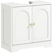 Pedestal Sink Cabinet Bathroom Cabinet with 2 Arched Doors Adjustable Shelf Golden Handles for Pedestal Sink or Sink without Pedestal 60x30x65 cm White