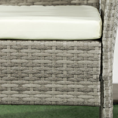 Outdoor Bench 2 Seater with Central Coffee Table, Garden Sofa in Steel, PE Rattan and Polyester, 137x59x82 cm, Grey and Cream