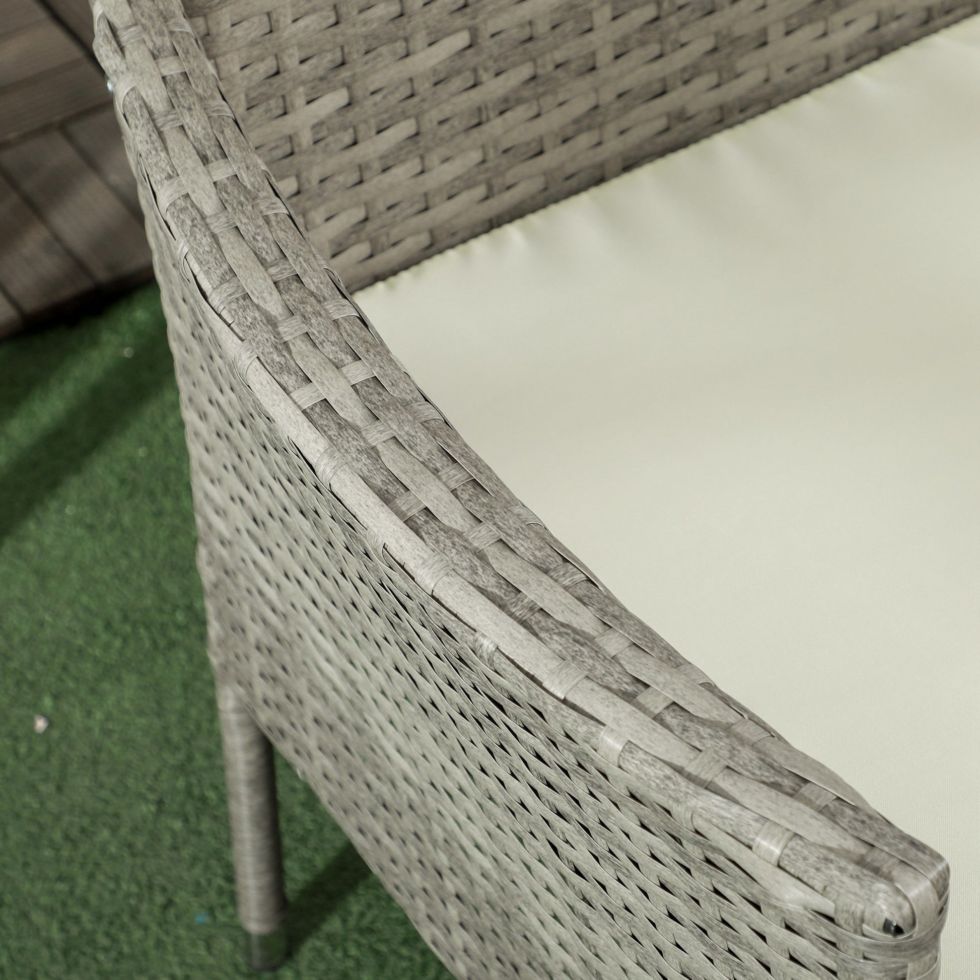 Outdoor Bench 2 Seater with Central Coffee Table, Garden Sofa in Steel, PE Rattan and Polyester, 137x59x82 cm, Grey and Cream