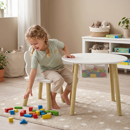 Kids Cloud Table with 2 Chairs, Wooden Set with Storage Bag for Drawing, Play, Study — Gift for Ages 3–6, Playroom, Nursery, White