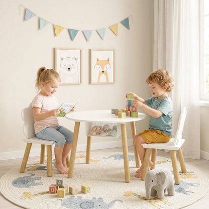 Kids Cloud Table with 2 Chairs, Wooden Set with Storage Bag for Drawing, Play, Study — Gift for Ages 3–6, Playroom, Nursery, White