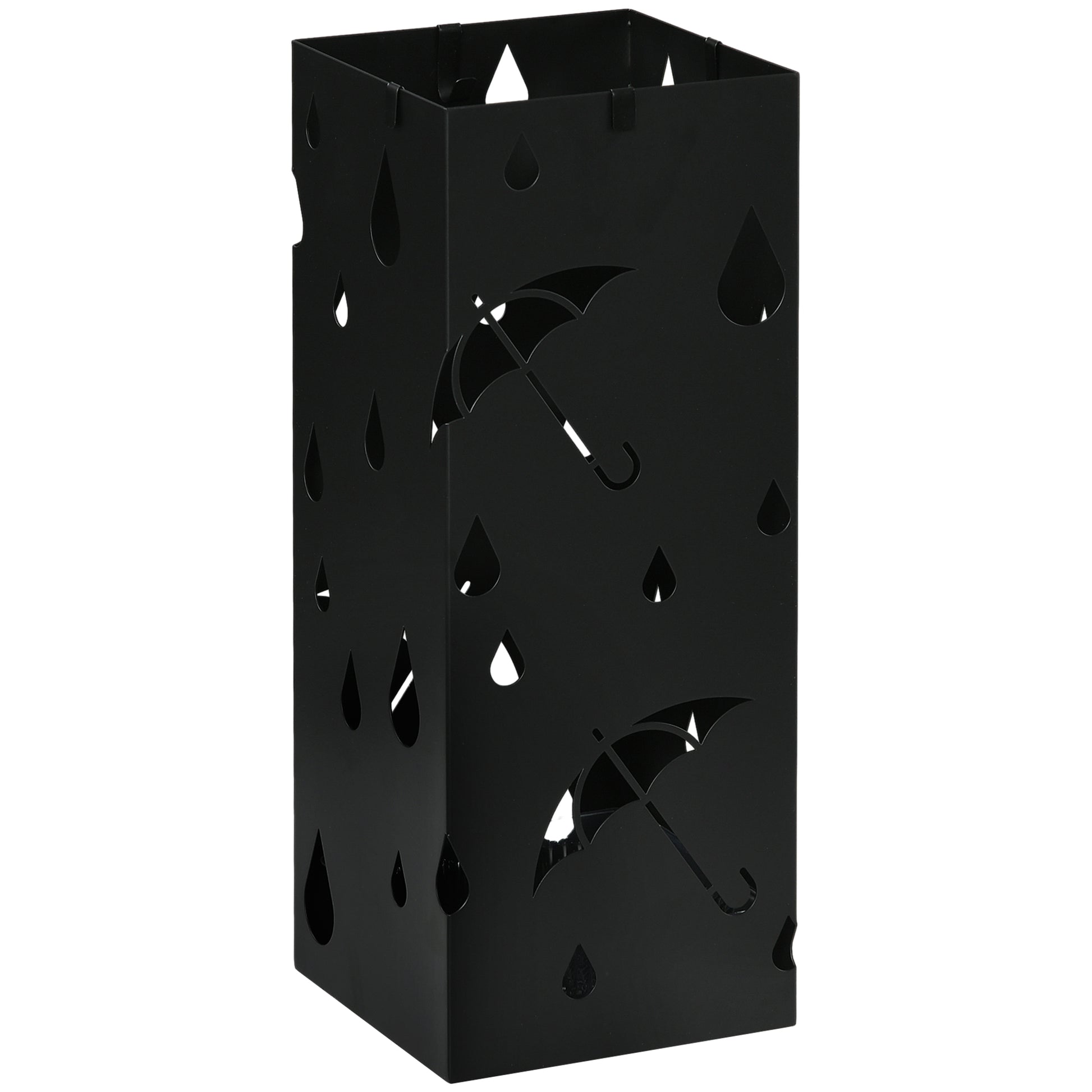Umbrella Stand Umbrella Stand with 4 Hooks, Water Collection Tray Umbrella Holder for Hallway, Umbrellas & Walking Sticks Steel 15.5 x 15.5 x 40 cm Black
