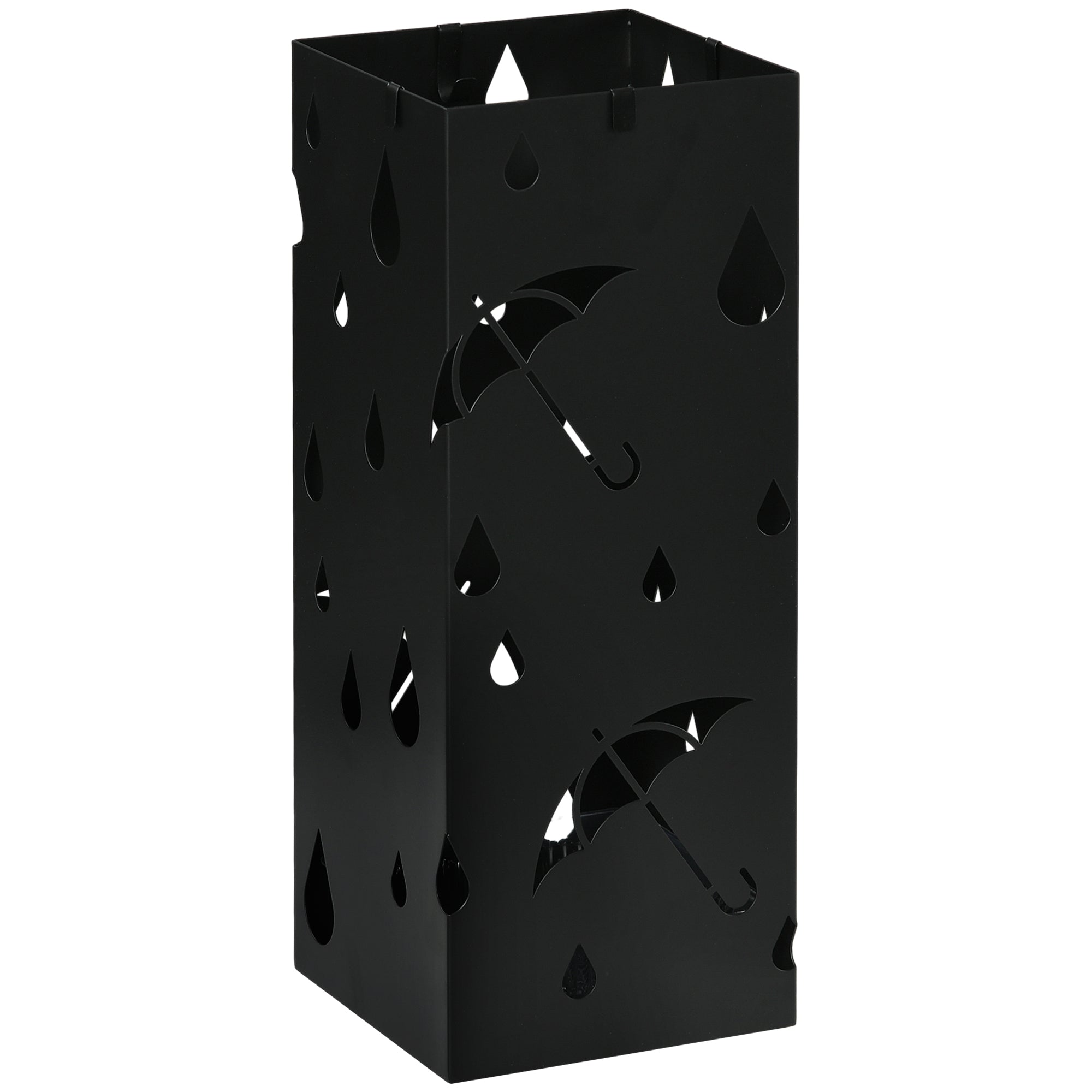 Umbrella Stand Umbrella Stand with 4 Hooks, Water Collection Tray Umbrella Holder for Hallway, Umbrellas & Walking Sticks Steel 15.5 x 15.5 x 40 cm Black