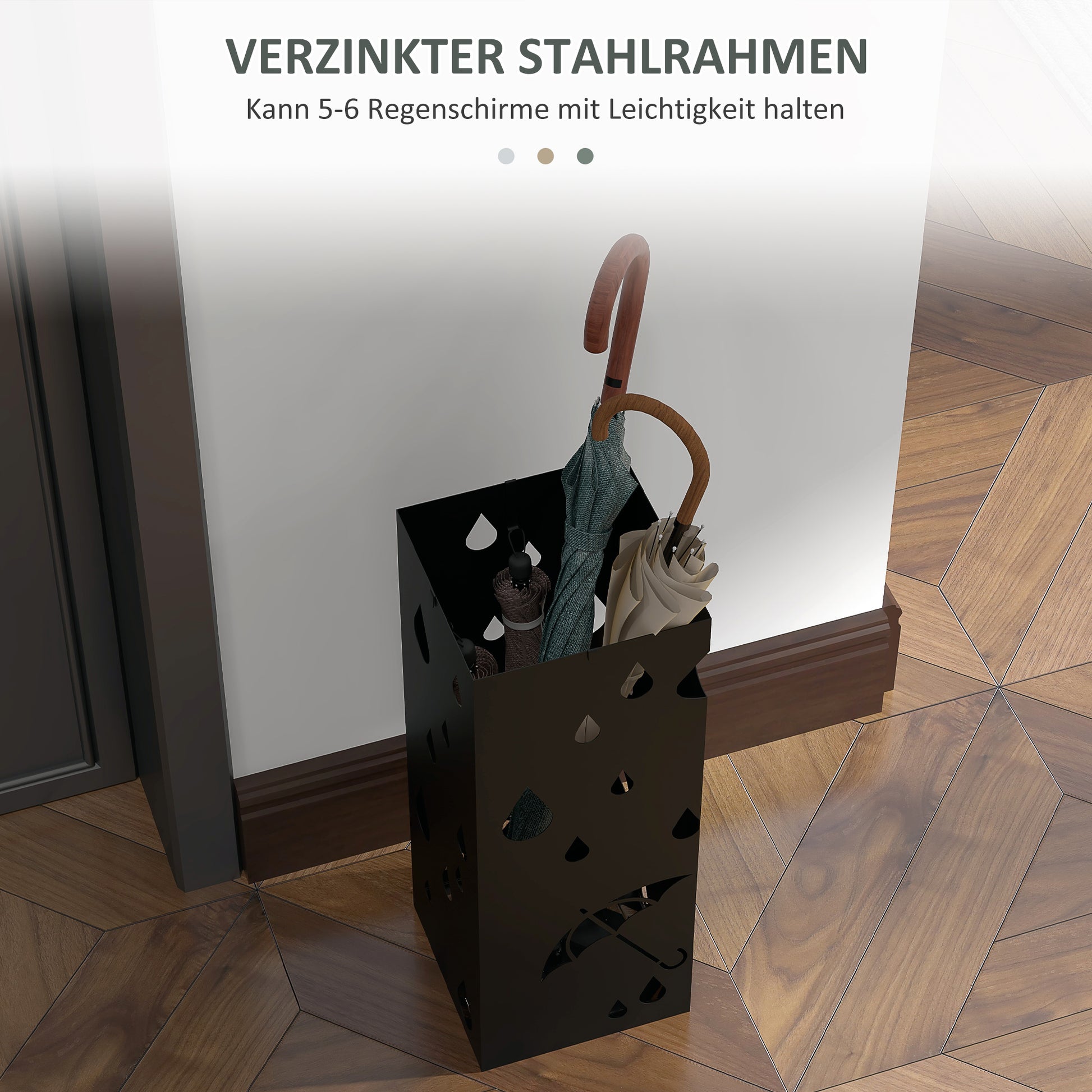 Umbrella Stand Umbrella Stand with 4 Hooks, Water Collection Tray Umbrella Holder for Hallway, Umbrellas & Walking Sticks Steel 15.5 x 15.5 x 40 cm Black