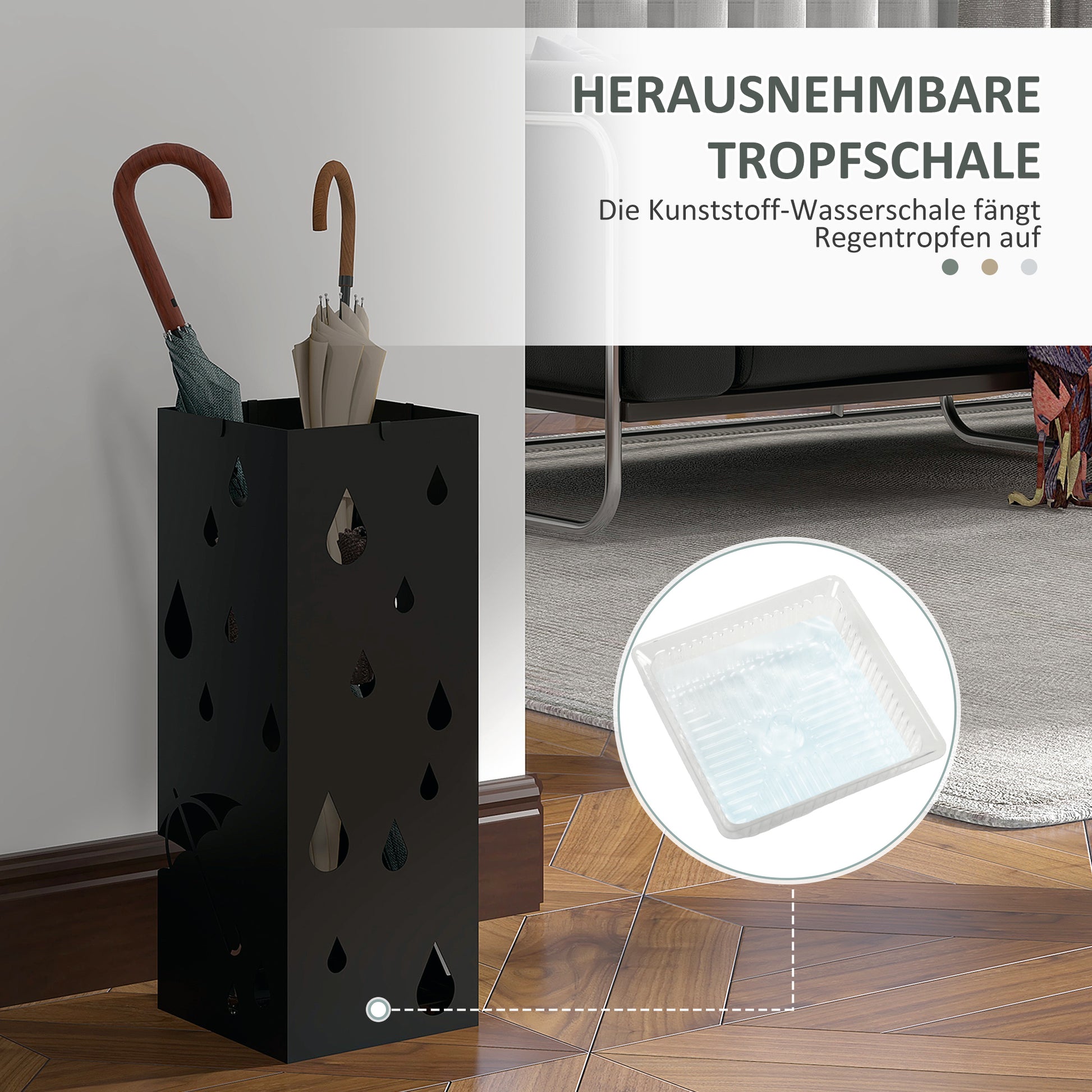 Umbrella Stand Umbrella Stand with 4 Hooks, Water Collection Tray Umbrella Holder for Hallway, Umbrellas & Walking Sticks Steel 15.5 x 15.5 x 40 cm Black