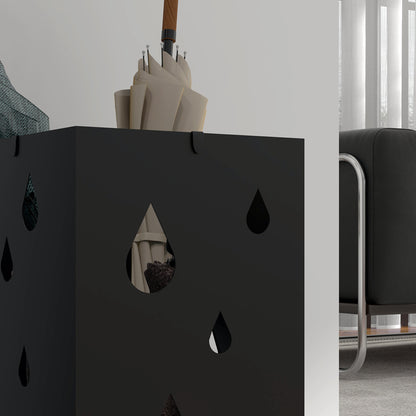 Umbrella Stand Umbrella Stand with 4 Hooks, Water Collection Tray Umbrella Holder for Hallway, Umbrellas & Walking Sticks Steel 15.5 x 15.5 x 40 cm Black
