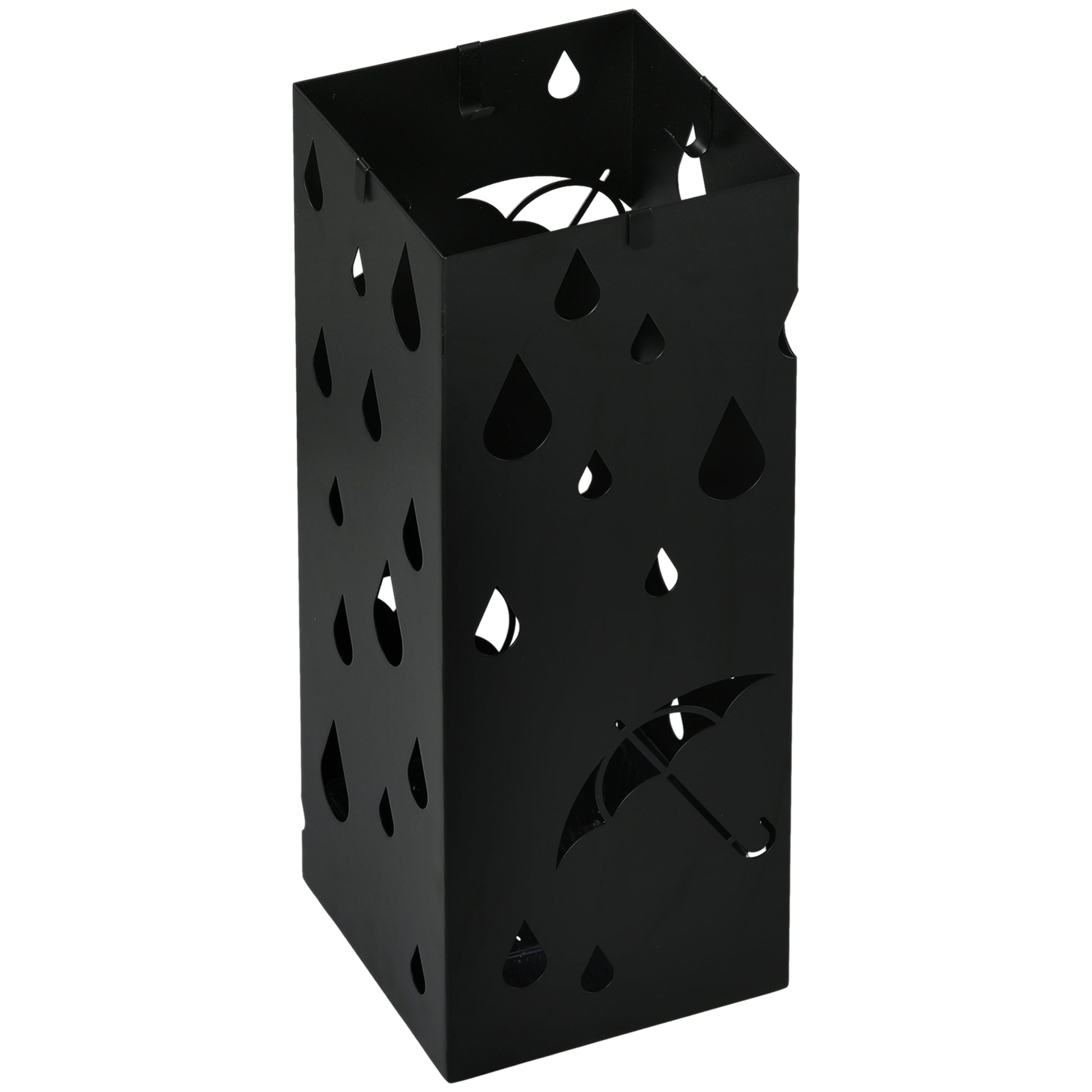 Umbrella Stand Umbrella Stand with 4 Hooks, Water Collection Tray Umbrella Holder for Hallway, Umbrellas & Walking Sticks Steel 15.5 x 15.5 x 40 cm Black