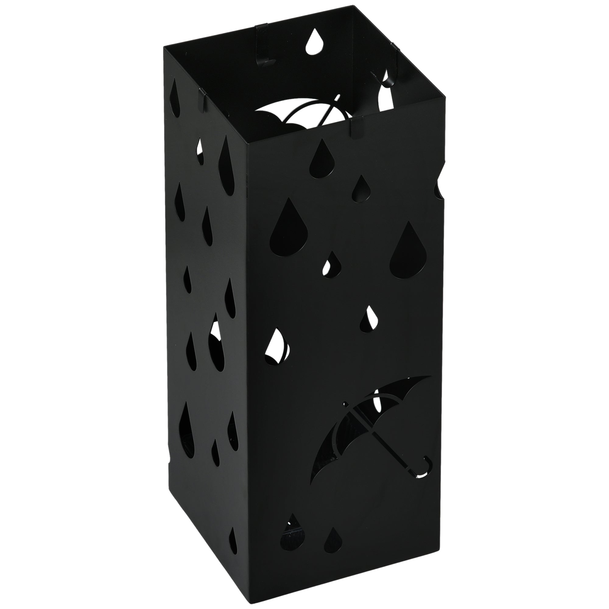 Umbrella Stand Umbrella Stand with 4 Hooks, Water Collection Tray Umbrella Holder for Hallway, Umbrellas & Walking Sticks Steel 15.5 x 15.5 x 40 cm Black
