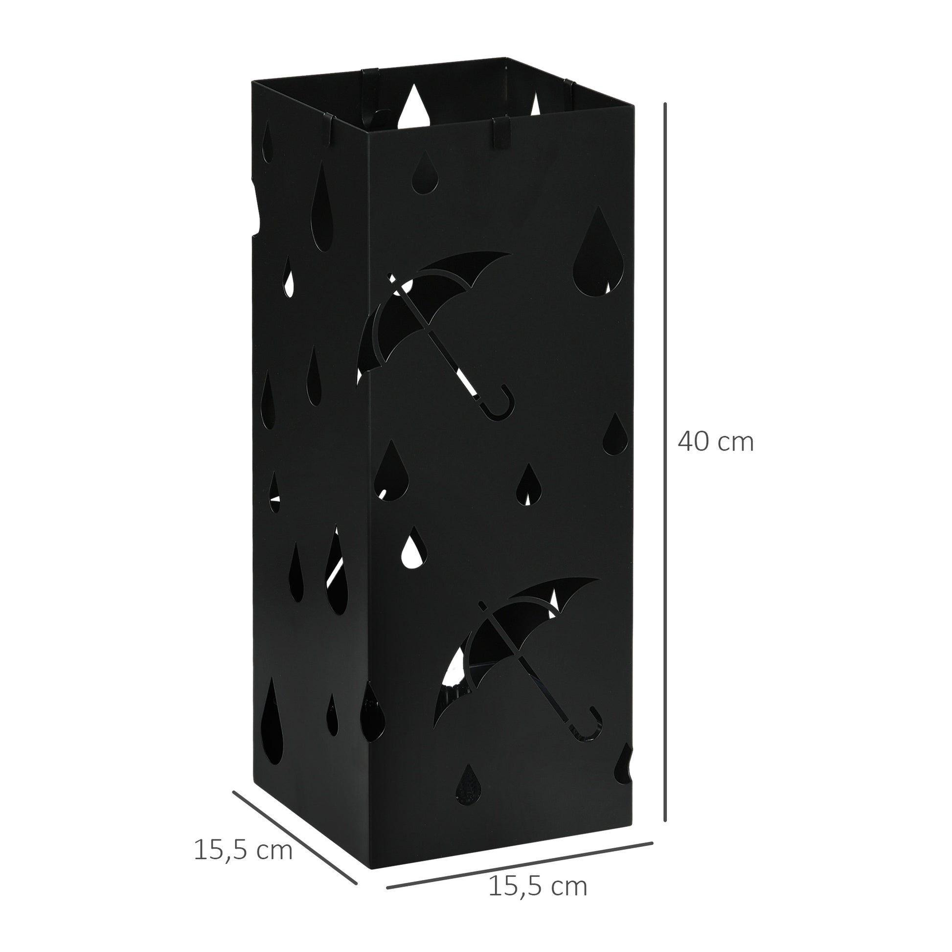 Umbrella Stand Umbrella Stand with 4 Hooks, Water Collection Tray Umbrella Holder for Hallway, Umbrellas & Walking Sticks Steel 15.5 x 15.5 x 40 cm Black