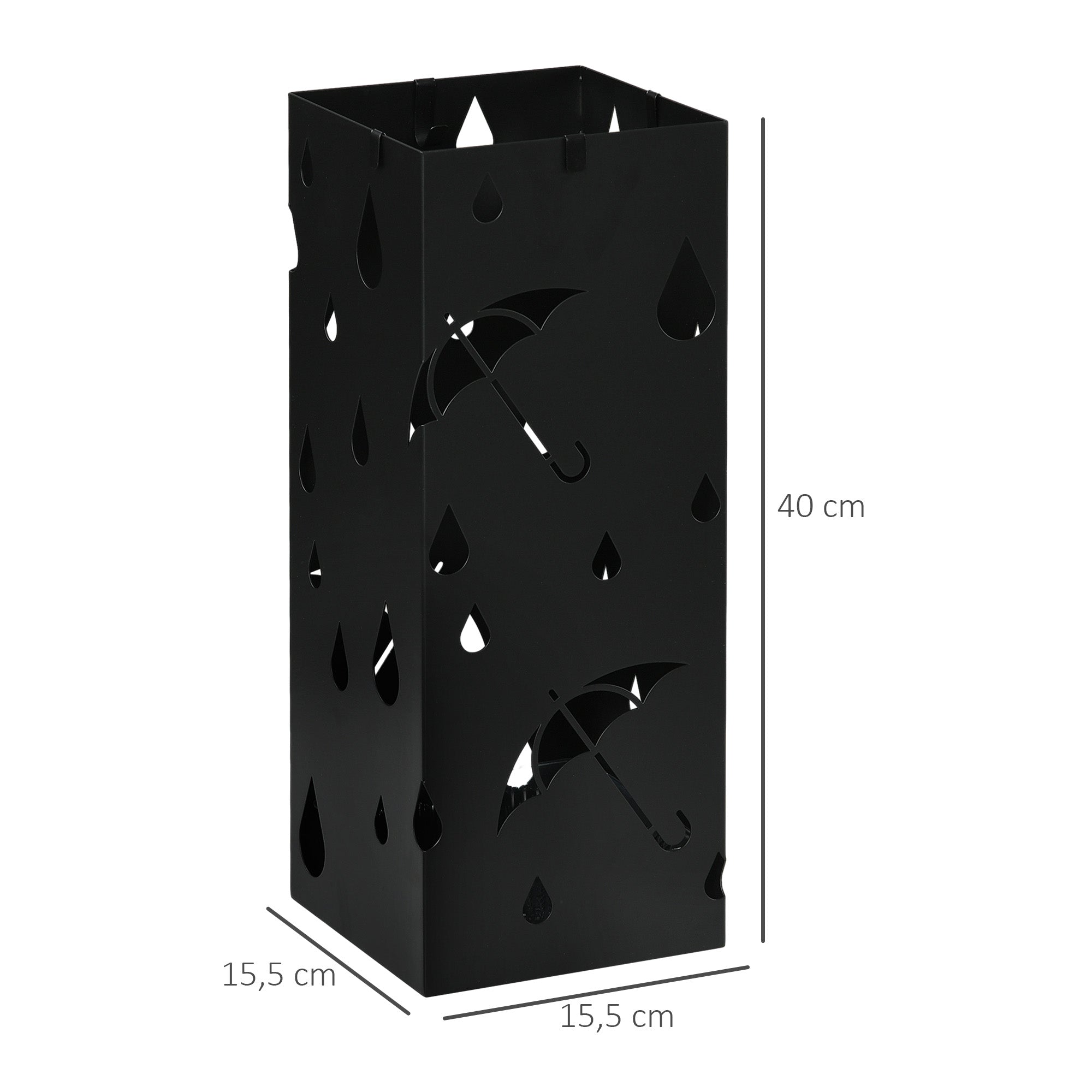 Umbrella Stand Umbrella Stand with 4 Hooks, Water Collection Tray Umbrella Holder for Hallway, Umbrellas & Walking Sticks Steel 15.5 x 15.5 x 40 cm Black