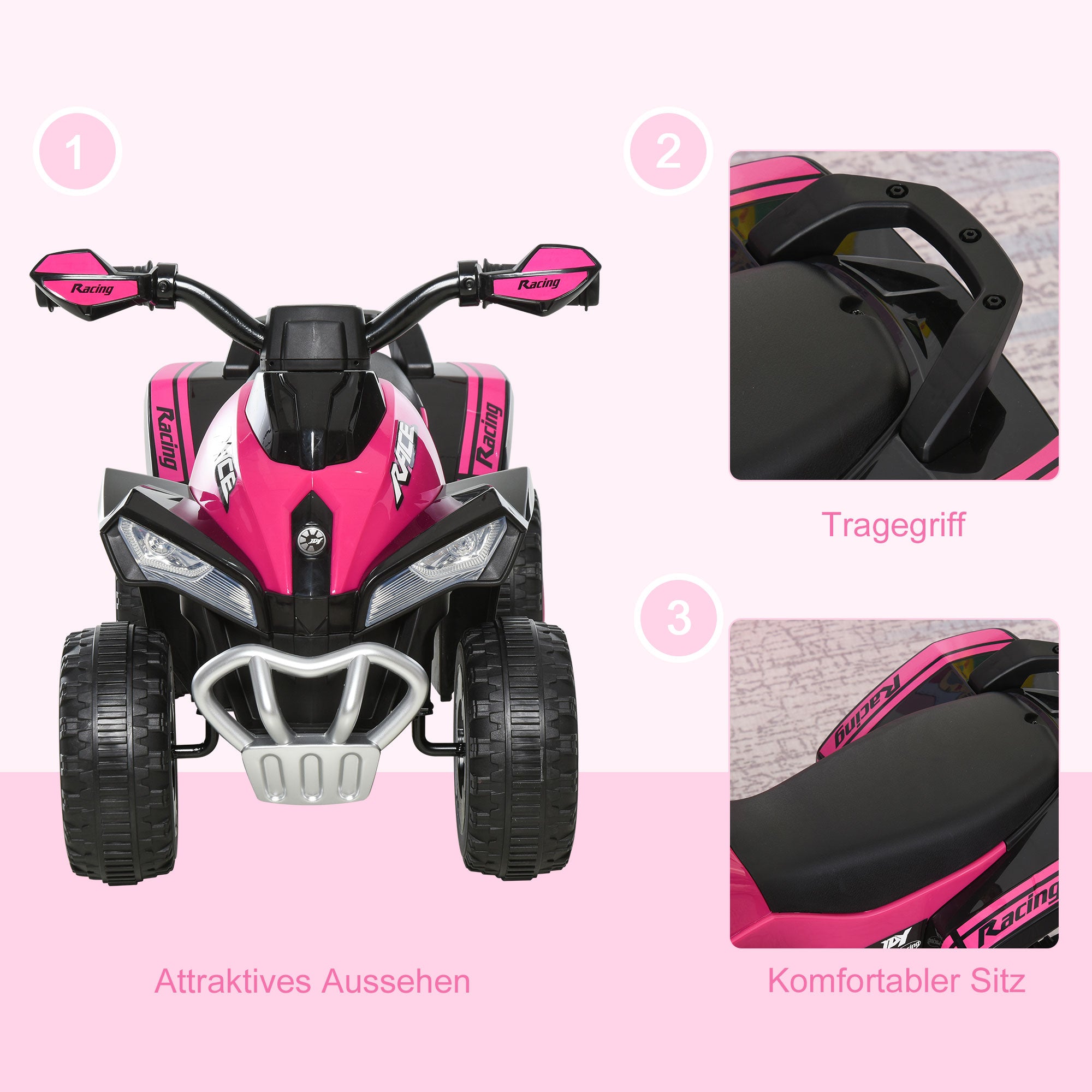 Kids Ride-On Car Pedal Go-Kart with Feet Slide Children's Car for 18-36 Months Light Music Plastic Steel Pink 67.5 x 38 x 44 cm