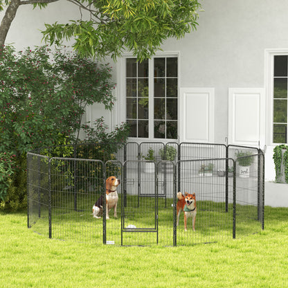 12-Panel Foldable Puppy Playpen — 100 cm High, 2 Lockable Doors, Indoor/Outdoor, Gray