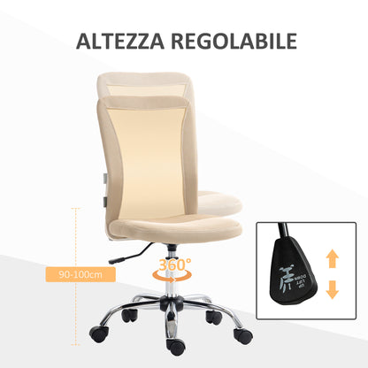 Mesh Office Chair Armless Swivel Desk Chair with Adjustable Height 220 lbs Capacity for Study Office 43x58x90-100 cm Beige