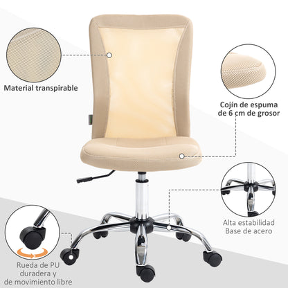 Mesh Office Chair Armless Swivel Desk Chair with Adjustable Height 220 lbs Capacity for Study Office 43x58x90-100 cm Beige