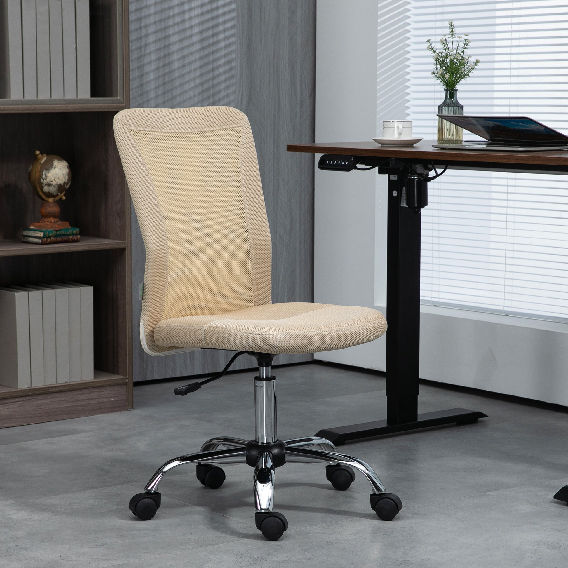 Mesh Office Chair Armless Swivel Desk Chair with Adjustable Height 220 lbs Capacity for Study Office 43x58x90-100 cm Beige