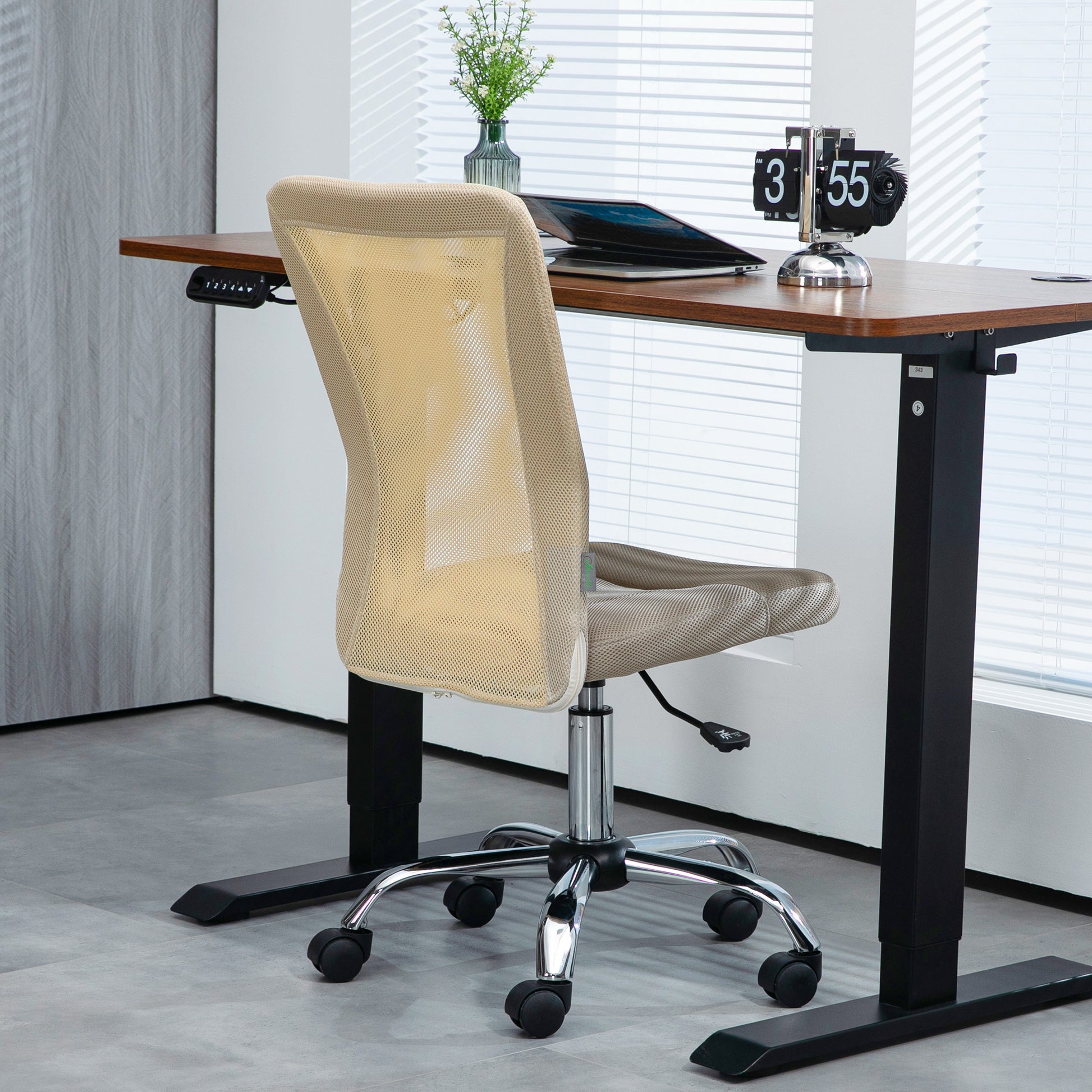 Mesh Office Chair Armless Swivel Desk Chair with Adjustable Height 220 lbs Capacity for Study Office 43x58x90-100 cm Beige