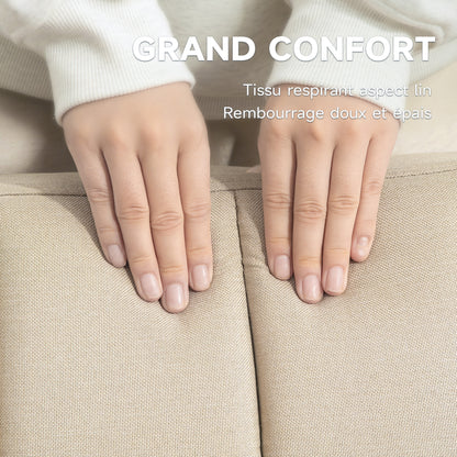 Scandinavian Design 2-Seater Convertible Sofa Reclining 3-Position Backrest Wooden Legs Linen-Look Fabric Beige
